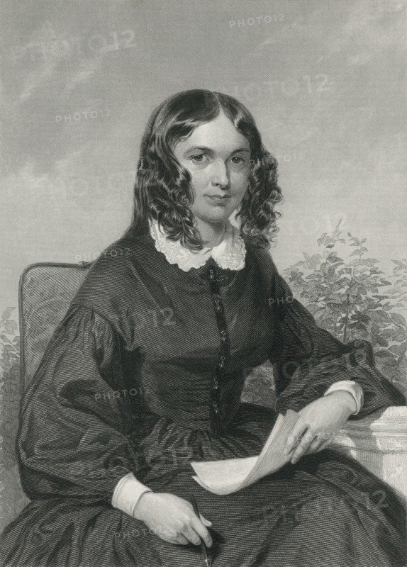 Elizabeth Barrett Browning (1806-61), Prominent English Poet, Portrait, Engraving from original Painting by Chappel, 1872