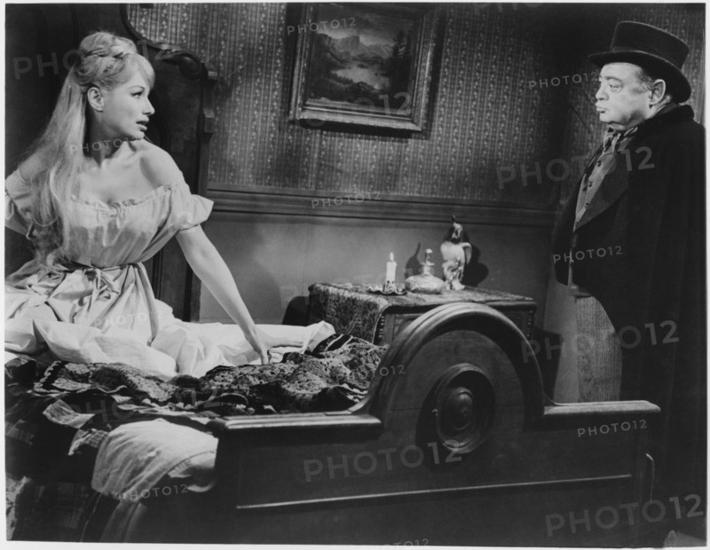 Joyce Jameson, Peter Lorre, on-set of the Film, "Tales of Terror", 1962