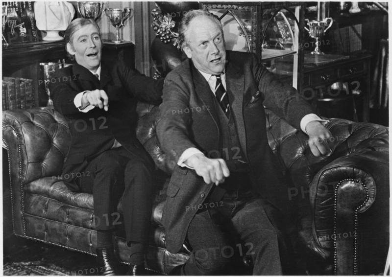 Peter O'Toole, Arthur Lowe, on-set of the Film, “The Ruling Class”, 1972