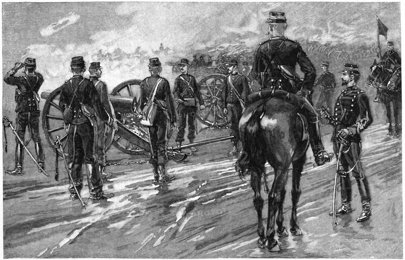 French Artillery, Maneuvers, near Toulouse, France, Harper's New Monthly Magazine, Illustration, April 1891