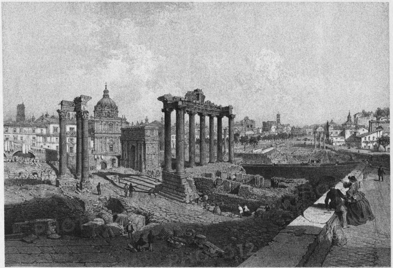 Forum, Rome, Italy, lithograph by Felix Benoit, 1890