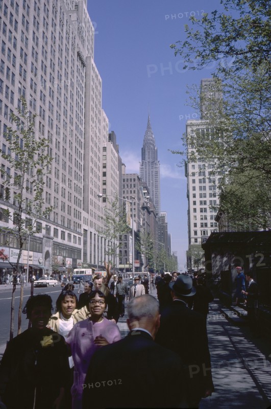 Crowd on Sidewalk with View of Chrysler Building in Background, 42nd Street, New York City, New York, USA, August 1961