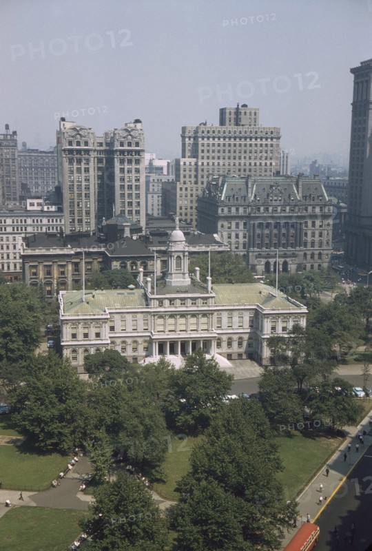 City Hall, High Angle View, New York City, New York, USA, July 1961
