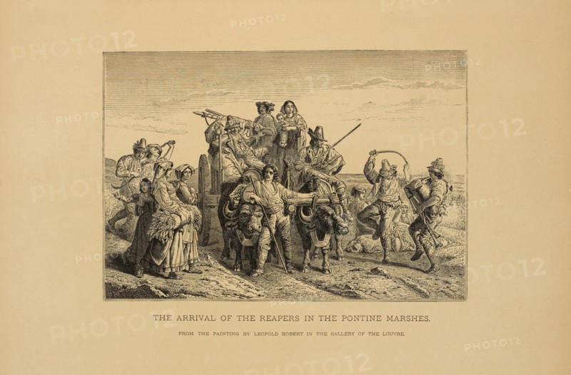 The Arrival of the Reapers in the Pontine Marshes, Wood Engraving from the Original Painting by Leopold Robert, The Masterpieces of French Art by Louis Viardot, Published by Gravure Goupil et Cie, Paris, 1882, Gebbie & Co., Philadelphia, 1883