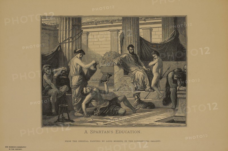 A Spartan's Education, Woodcut Engraving from the Original Painting by Louis Mussini, The Masterpieces of French Art by Louis Viardot, Published by Gravure Goupil et Cie, Paris, 1882, Gebbie & Co., Philadelphia, 1883