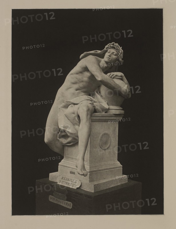 Genie Guarding the Secret of the Tomb, Génie Gardant le Secret de la Tombe, Photogravure Print from the Original Sculpture by Rene de Saint-Marceaux, The Masterpieces of French Art by Louis Viardot, Published by Gravure Goupil et Cie, Paris, 1882, Gebbie & Co., Philadelphia, 1883