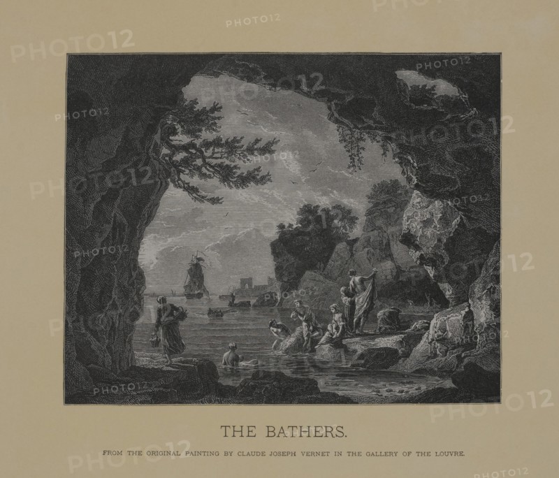 The Bathers, Woodcut Engraving from the Original Painting by Claude Joseph Vernet, The Masterpieces of French Art by Louis Viardot, Published by Gravure Goupil et Cie, Paris, 1882, Gebbie & Co., Philadelphia, 1883