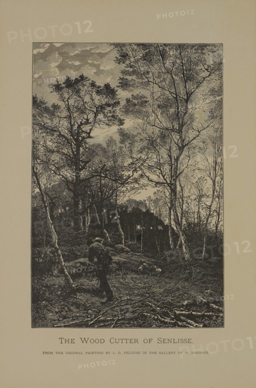 The Wood Cutter of Senlisse, Woodcut Engraving from the Original Painting by L.G. Pelouse, The Masterpieces of French Art by Louis Viardot, Published by Gravure Goupil et Cie, Paris, 1882, Gebbie & Co., Philadelphia, 1883