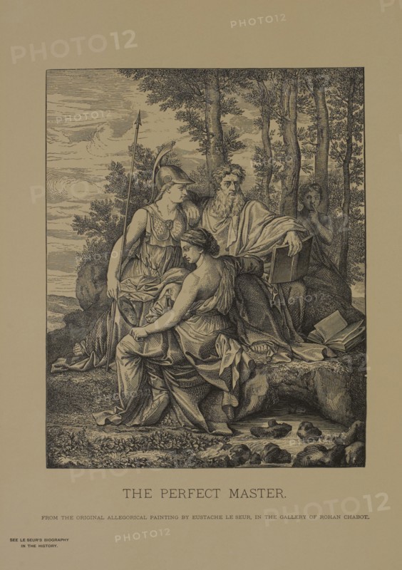 The Perfect Master, Woodcut Engraving from the Original Allegorical Painting by Eustache le Sueur, The Masterpieces of French Art by Louis Viardot, Published by Gravure Goupil et Cie, Paris, 1882, Gebbie & Co., Philadelphia, 1883