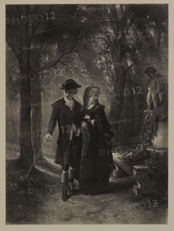 A Stroll in the Park, Photogravure Print from the Original 1874 Painting by Francois Claudius Compte-Calix, The Masterpieces of French Art by Louis Viardot, Published by Gravure Goupil et Cie, Paris, 1882, Gebbie & Co., Philadelphia, 1883