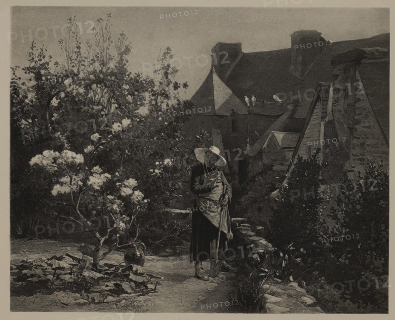 The Garden of Monsieur the Curé, Photogravure Print from the Original Painting by Etienne Prosper Berne-Bellecour, The Masterpieces of French Art by Louis Viardot, Published by Gravure Goupil et Cie, Paris, 1882, Gebbie & Co., Philadelphia, 1883
