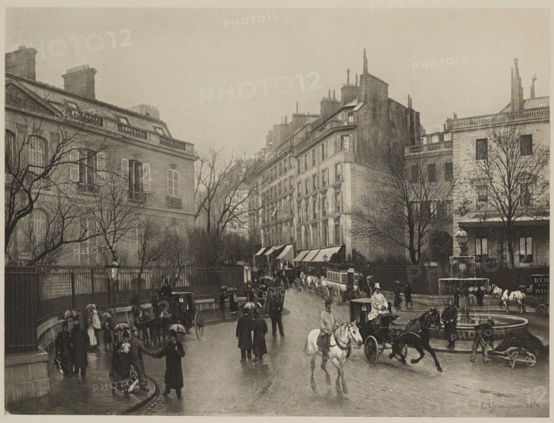 La Place Saint Georges, Paris, Photogravure Print from the Original 1879 Painting by Edmond-Georges Grandjean, The Masterpieces of French Art by Louis Viardot, Published by Gravure Goupil et Cie, Paris, 1882, Gebbie & Co., Philadelphia, 1883
