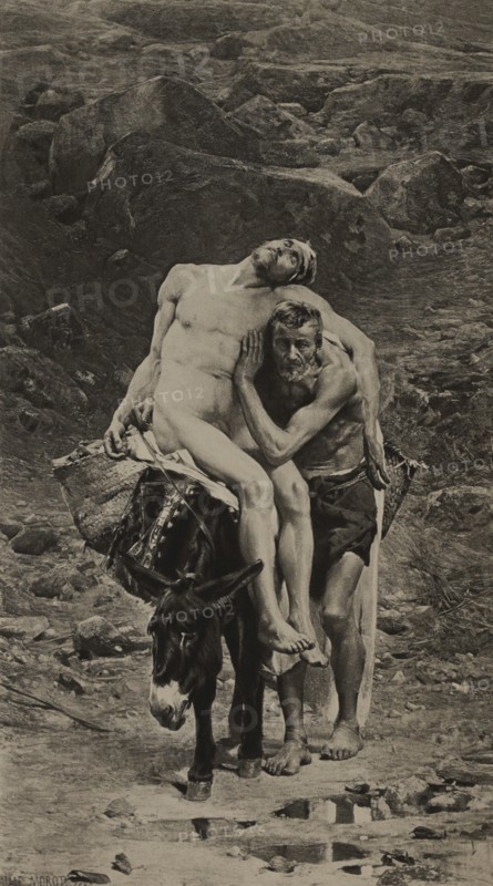 The Good Samaritan, Photogravure Print from the Original 1880 Painting by Aime-Nicolas Morot, The Masterpieces of French Art by Louis Viardot, Published by Gravure Goupil et Cie, Paris, 1882, Gebbie & Co., Philadelphia, 1883
