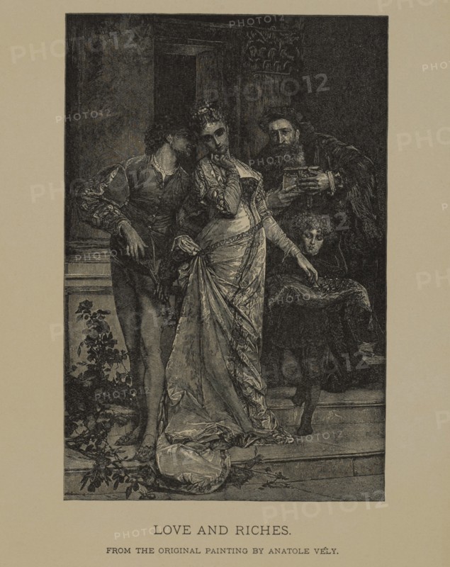 Love and Riches, Photogravure Print from the Original Painting by Anatole Vély The Masterpieces of French Art by Louis Viardot, Published by Gravure Goupil et Cie, Paris, 1882, Gebbie & Co., Philadelphia, 1883