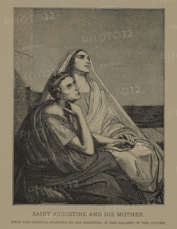 Saint Augustine and his Mother, Woodcut Engraving from the Original Painting by Ary Scheffer, The Masterpieces of French Art by Louis Viardot, Published by Gravure Goupil et Cie, Paris, 1882, Gebbie & Co., Philadelphia, 1883