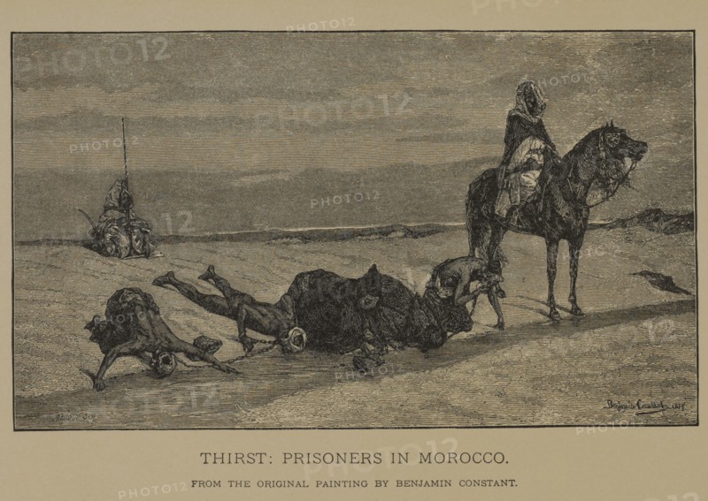 Thirst: Prisoners in Morocco, Woodcut Engraving from the Original Painting by Benjamin Constant, The Masterpieces of French Art by Louis Viardot, Published by Gravure Goupil et Cie, Paris, 1882, Gebbie & Co., Philadelphia, 1883