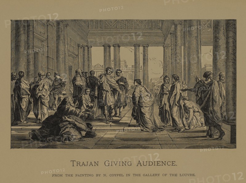 Trajan Giving Audience, Woodcut Engraving from the Original Painting by N. Coypel, The Masterpieces of French Art by Louis Viardot, Published by Gravure Goupil et Cie, Paris, 1882, Gebbie & Co., Philadelphia, 1883