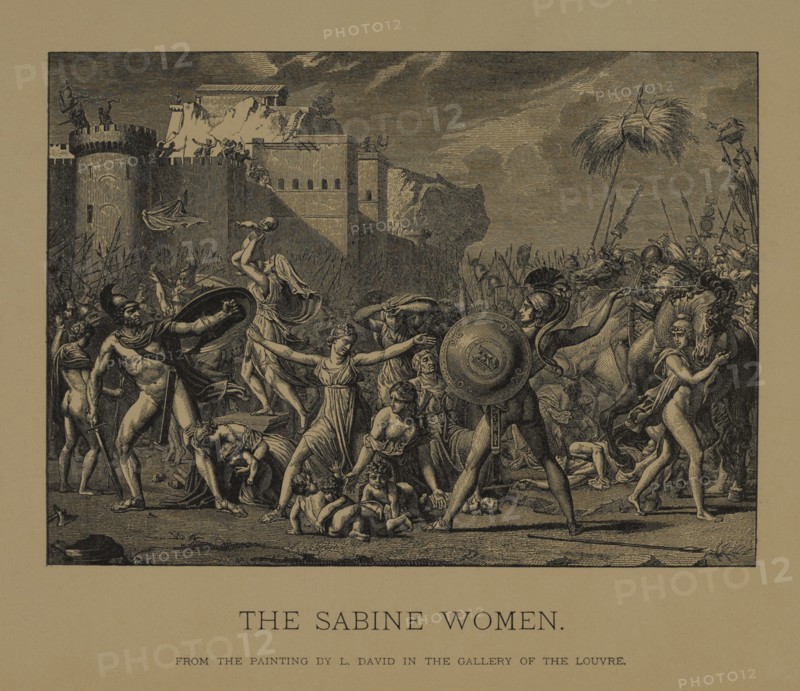 The Sabine Women, Woodcut Engraving from the Original 1799 Painting by Jacques-Louis David, The Masterpieces of French Art by Louis Viardot, Published by Gravure Goupil et Cie, Paris, 1882, Gebbie & Co., Philadelphia, 1883
