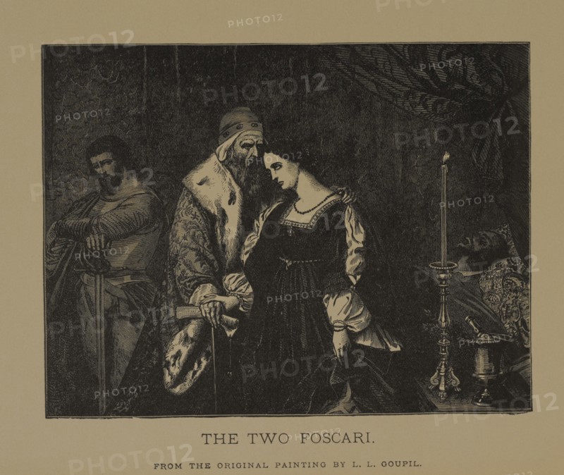 The Two Foscari, Woodcut Engraving from the Original Painting by L. L. Goupil, The Masterpieces of French Art by Louis Viardot, Published by Gravure Goupil et Cie, Paris, 1882, Gebbie & Co., Philadelphia, 1883