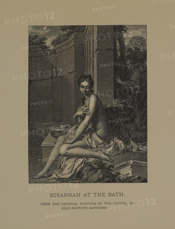 Susannah at the Bath, Woodcut Engraving from the Original Painting by Jean-Baptiste Santerre, The Masterpieces of French Art by Louis Viardot, Published by Gravure Goupil et Cie, Paris, 1882, Gebbie & Co., Philadelphia, 1883