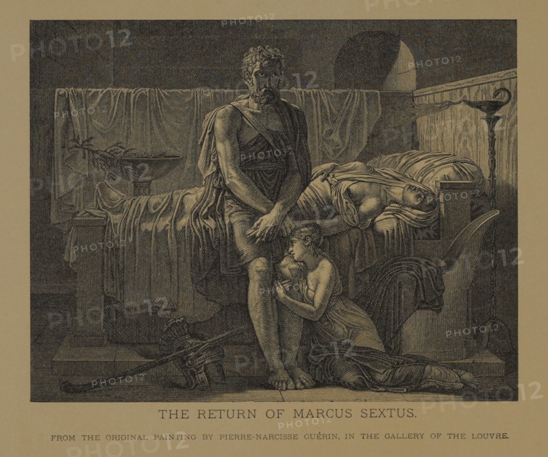 The Return of Marcus Sextus, Woodcut Engraving from the Original 1799 Painting by Pierre-Narcisse Guérin, The Masterpieces of French Art by Louis Viardot, Published by Gravure Goupil et Cie, Paris, 1882, Gebbie & Co., Philadelphia, 1883