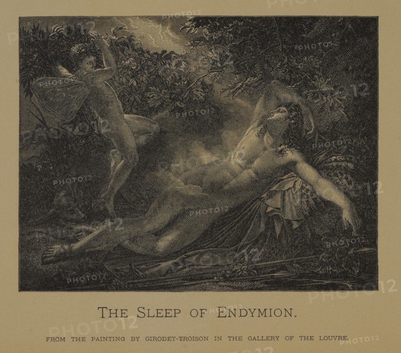 The Sleep of Endymion, Woodcut Engraving from the Original 1791 Painting by Anne-Louis Girodet-Trioson, The Masterpieces of French Art by Louis Viardot, Published by Gravure Goupil et Cie, Paris, 1882, Gebbie & Co., Philadelphia, 1883