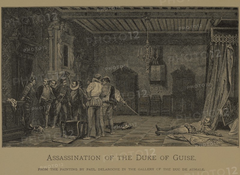 Assassination of the Duke of Guise, Woodcut Engraving from the Original 1834 Painting by Paul Delaroche, The Masterpieces of French Art by Louis Viardot, Published by Gravure Goupil et Cie, Paris, 1882, Gebbie & Co., Philadelphia, 1883