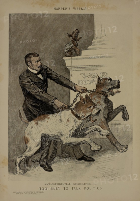 Vice-Presidential Possibilities III, Too Busy to Talk Politics, Harper's Weekly Supplement, Drawn by W.A. Rogers, March 31, 1900