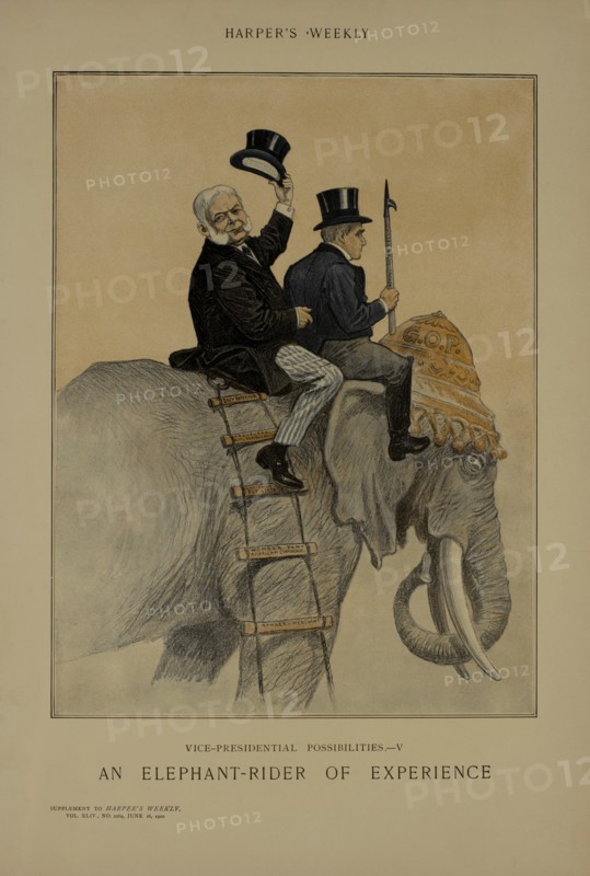 Vice-Presidential Possibilities V, an Elephant-Rider of Experience, Harper's Weekly Supplement, June 16, 1900