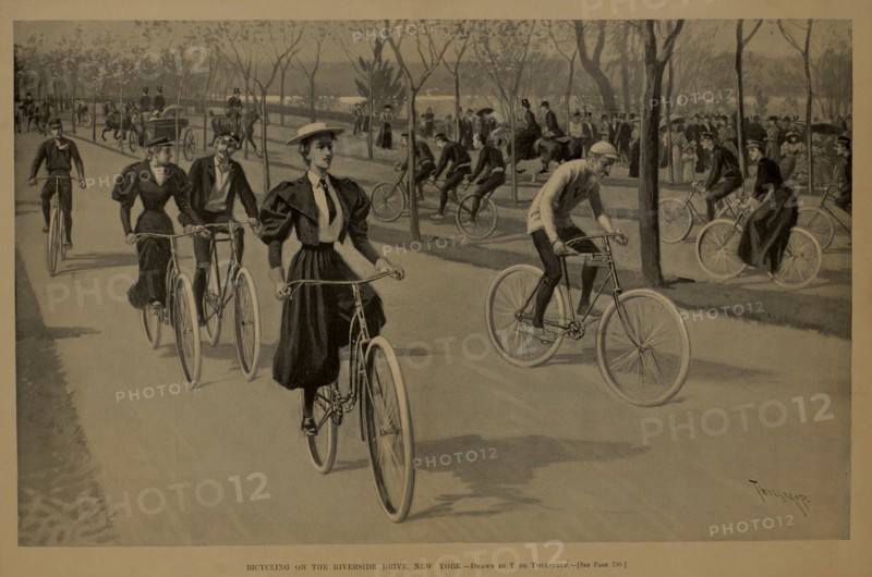 Bicycling on the Riverside Drive, New York, Drawn by Thure de Thulstrup, Harper's Weekly, July 28, 1894
