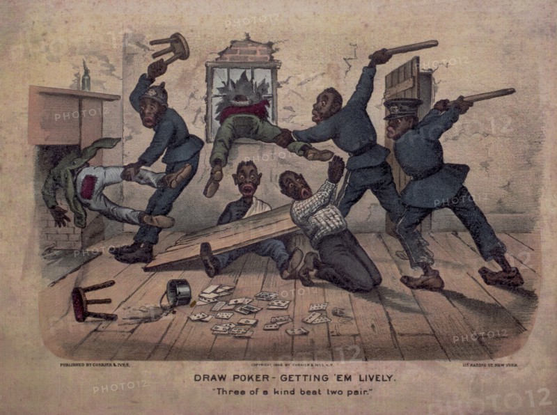 Draw Poker, Getting 'Em Lively, "Three of a Kind Beat two Pair", Courier & Ives, USA, 1886