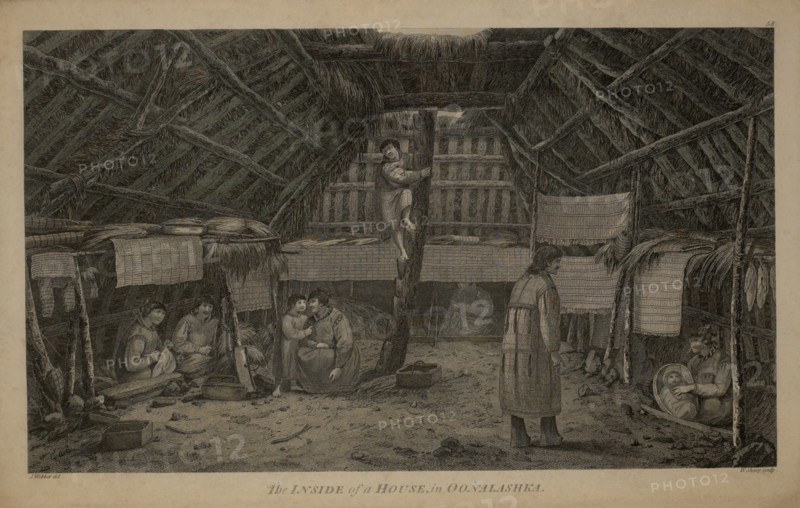 The Inside of a House, in Oonalashka, 1784 Engraving by W. Sharp from the Original Drawing by John Webber while Accompanying Captain James Cook on his Third Pacific Expedition