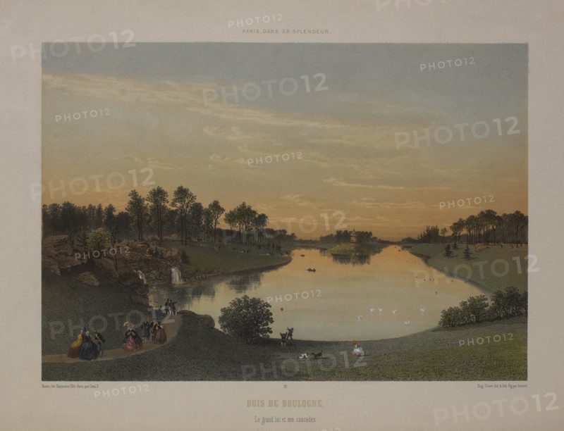 Bois de Boulogne, Lithograph, from the Book Paris dans sa Splendeur, Paris, Henri Charpentier, 1861