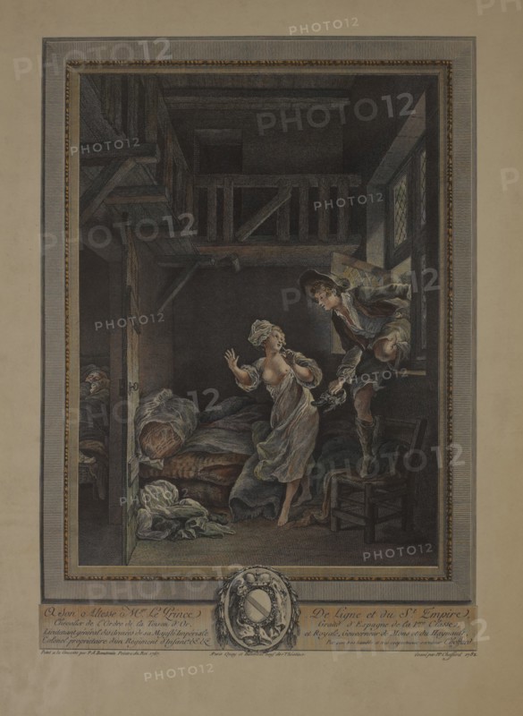 The Visit of the Lover (La visite de l'amant) 1782 Engraving by Pierre-Philippe Choffard, from Original 1767 Painting by Pierre-Antoine Baudouin, from the series Paris, Salon of 1767