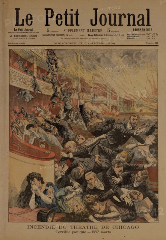 Cover of Parisian Newspaper Le Petit Journal, Featuring December 30, 1903 Fire at Chicago's Iroquois Theater,  Paris France, January 17, 1904