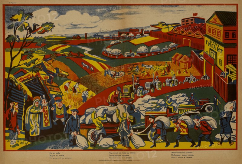 Anti-Religion Propaganda Poster, Bezbozhnik u Stanka Magazine, Illustration by Alexey Radakov, Russia, 1920's