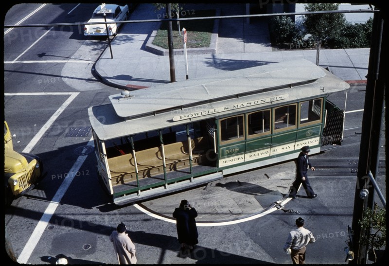 High Angle View of Cable Car, San Francisco, California, USA, 1957