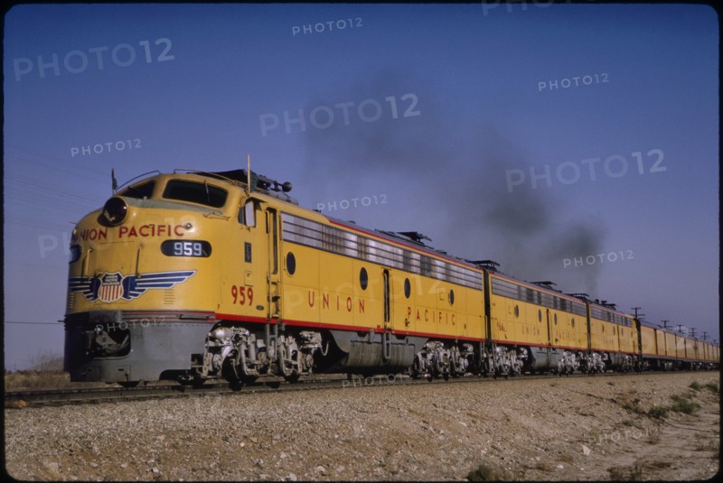 Union Pacific Diesel Locomotive Train, Cajon Pass near Ono, California, USA, 1964