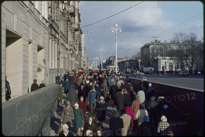 Crowded Street Scene, Nevsky Prospect, Leningrad (St. Petersburg), U.S.S.R., 1958