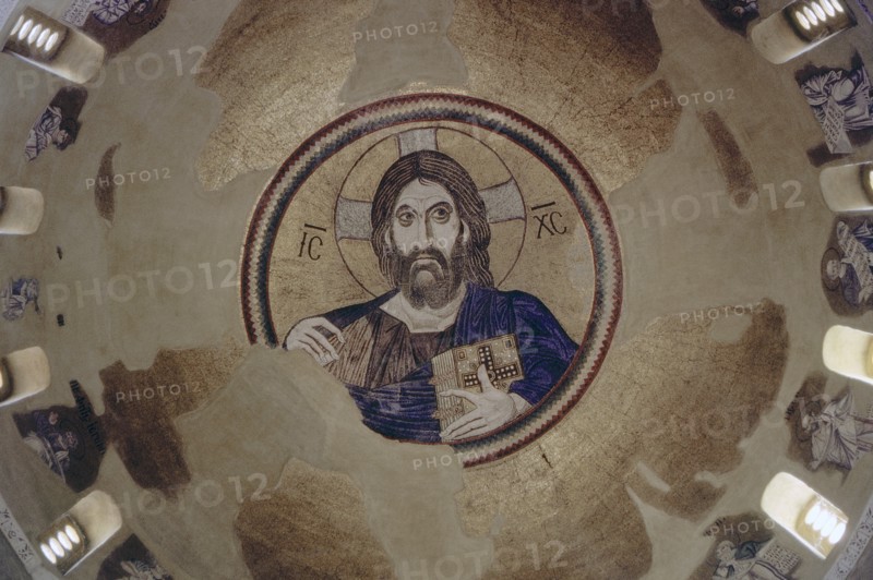 Christ Pantocrator Mosaic, Dome of Daphni Monastery, Interior View, Chaidari, Greece, 1963