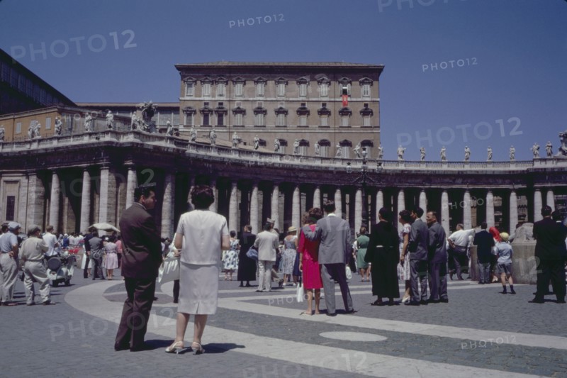 Crowd Looking Towards Pope John XXIII in Window, Vatican, Rome, Italy, 1961