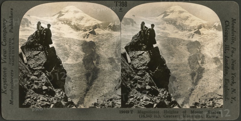 Magnificent Heights of Mount Kasbek (16,545 ft.), Caucasus Mountains, Russia, Stereo Card, Keystone View Company, early 1900's