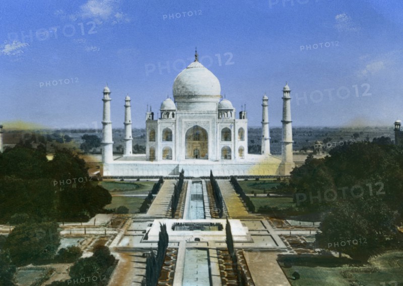 Taj Mahal, Agra, India, Hand-Colored Magic Lantern Slide, Newton & Company, 1920