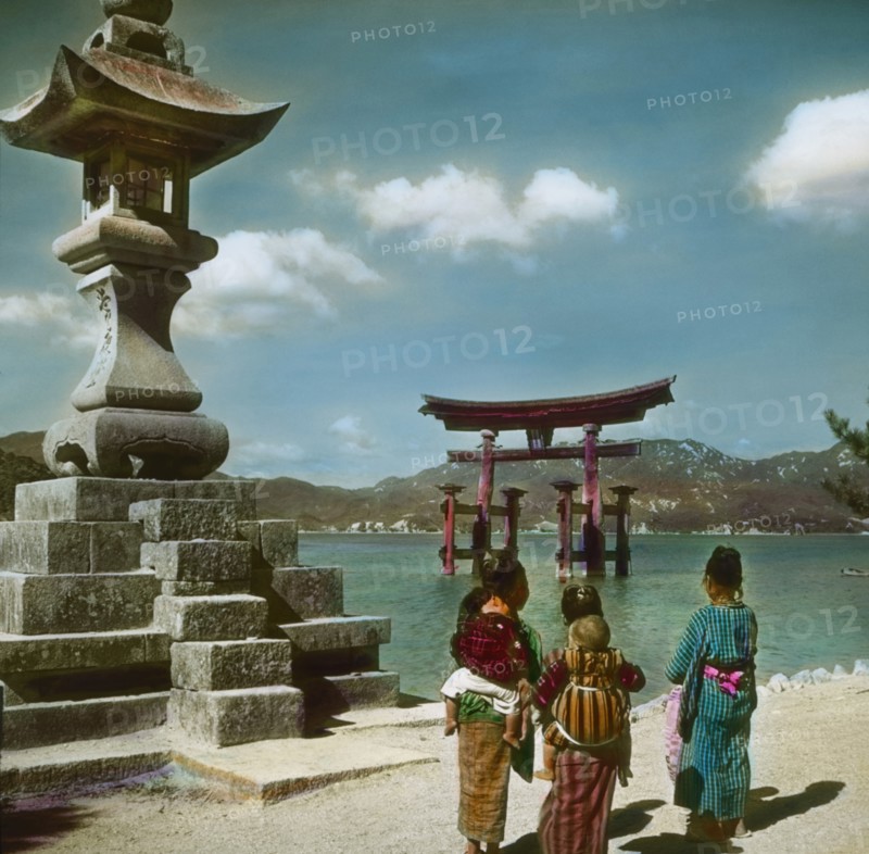 Itsukushima Shrine and Seto Inland Sea, Miyajima, Japan, Hand-Colored Magic Lantern Slide, Newton & Company, 1925