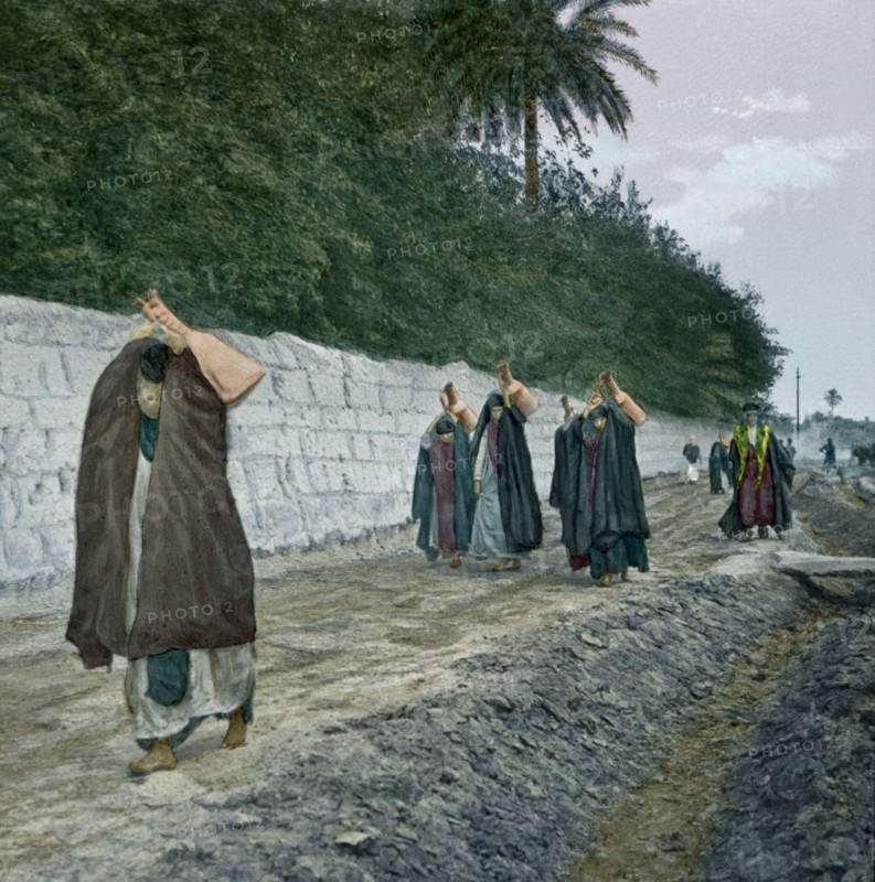 Arab Water Carriers, Hand-Colored Magic Lantern Slide, Newton & Company, 1920