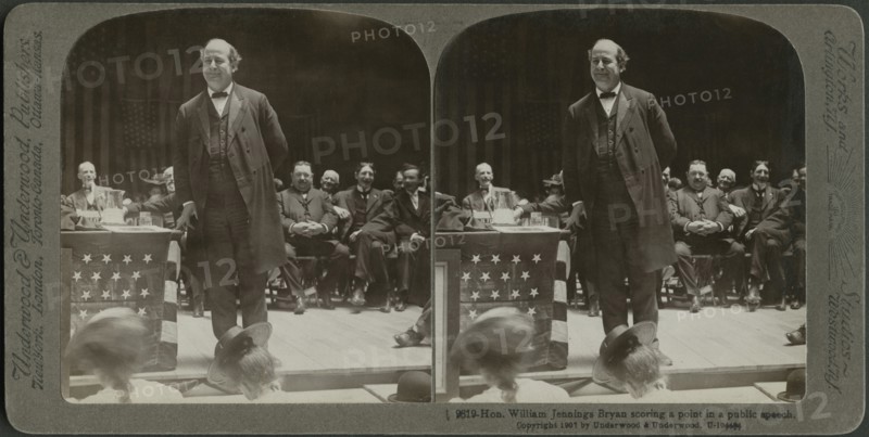 Hon. William Jennings Bryan Scoring a Point in a Public Speech, Stereo Card, Underwood & Underwood, 1907