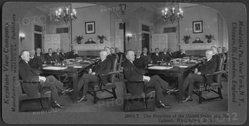 The President of the United States, Calvin Coolidge, and his Cabinet, Washington DC, USA, Stereo Card, Keystone View Company, 1925