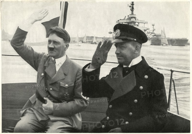 Chancellor Adolf Hitler and Admiral Erich Raeder Reviewing  German Fleet , Germany, 1930's