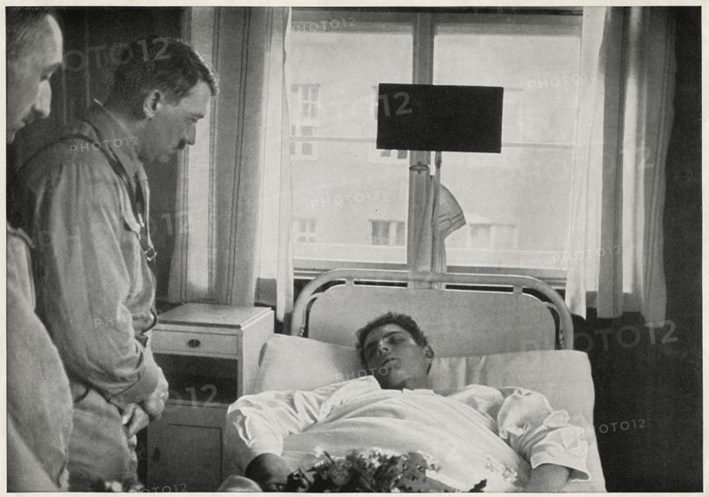 Adolf Hitler visiting Injured Man in Hospital, Germany, 1931
