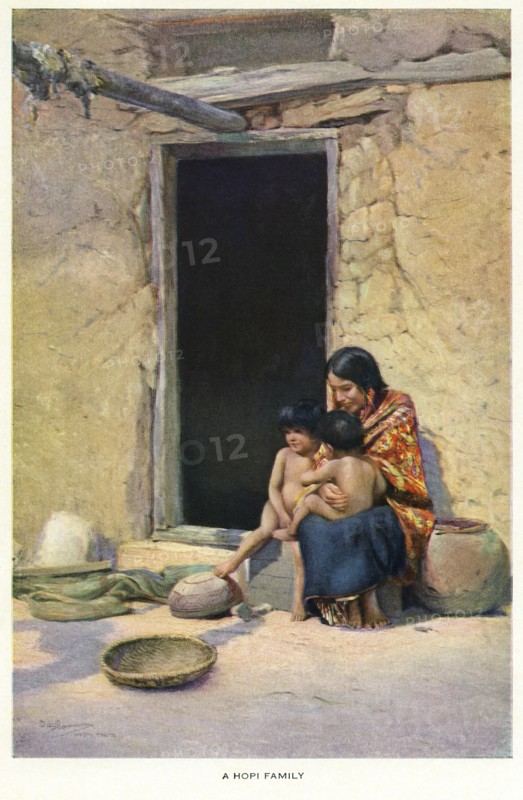 Hopi Family, Lithograph, early 1900's